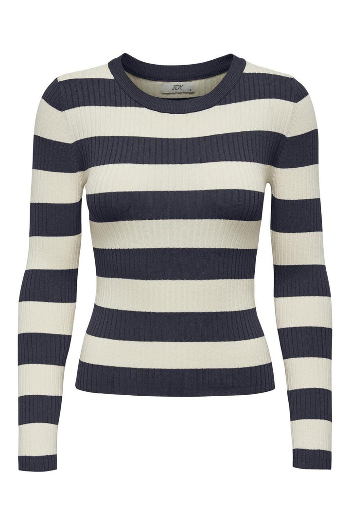 JDY - JDYplum L/S O-Neck Pullover Knt - 4338851 Sky Captain W Eggnog Stripes