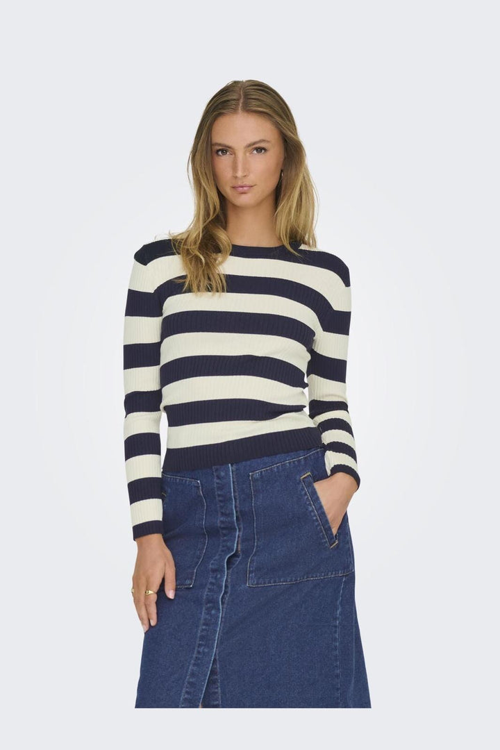 JDY - JDYplum L/S O-Neck Pullover Knt - 4338851 Sky Captain W Eggnog Stripes