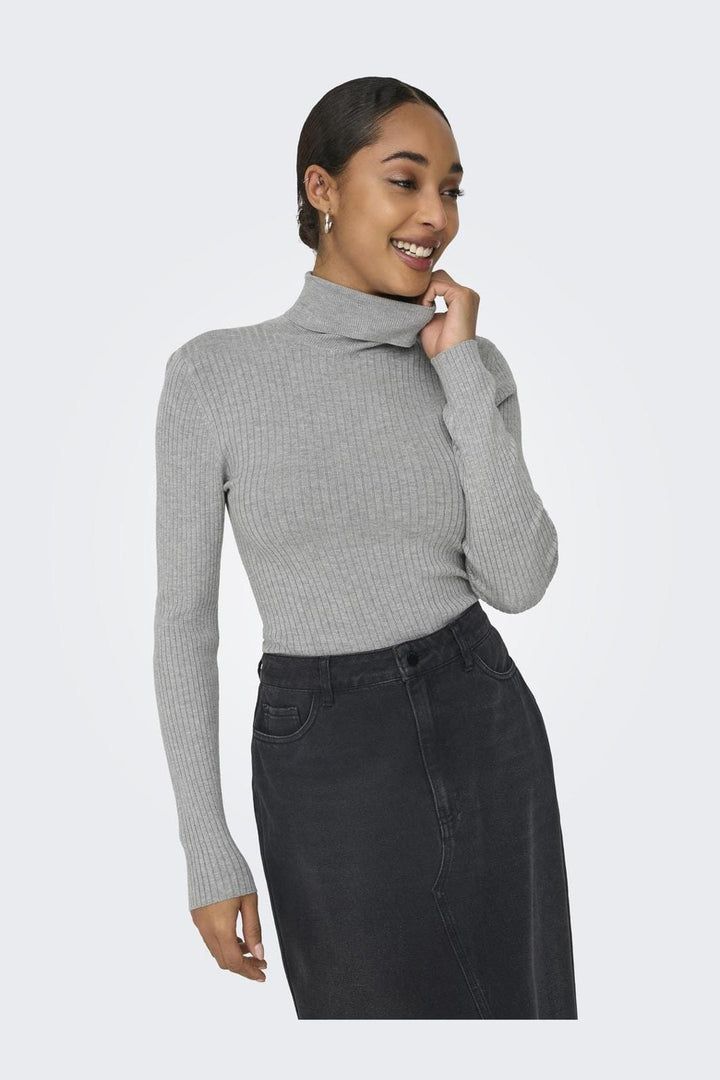 JDY - JDYplum L/S Roll Neck Pullover Knt - 4553399 Light Grey Melange