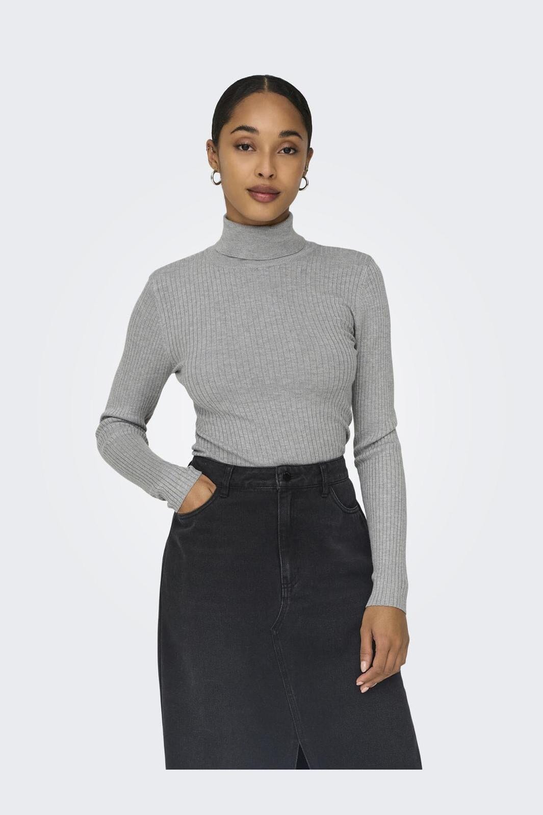 JDY - JDYplum L/S Roll Neck Pullover Knt - 4553399 Light Grey Melange