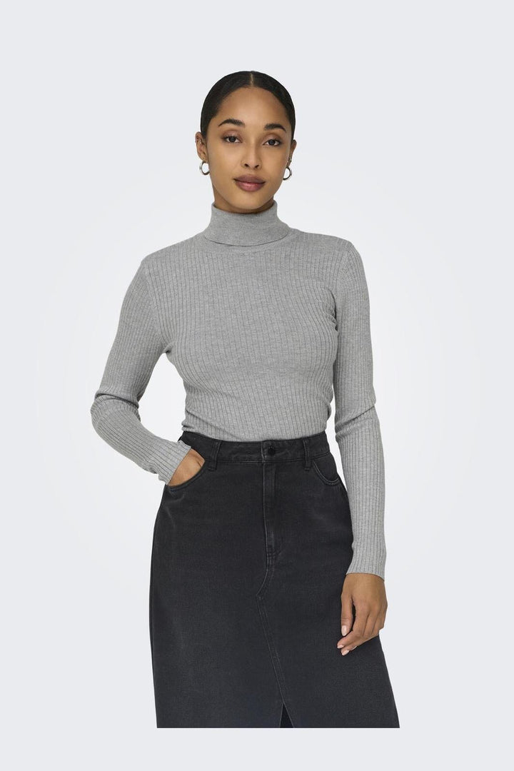 JDY - JDYplum L/S Roll Neck Pullover Knt - 4553399 Light Grey Melange