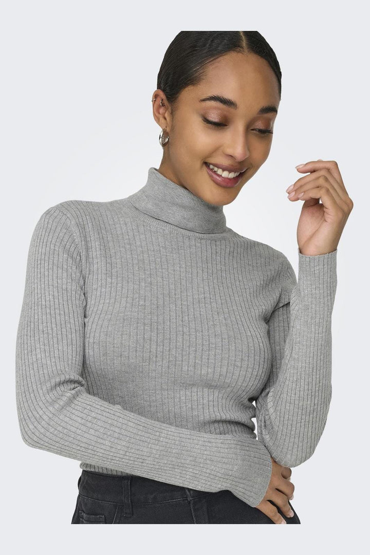 JDY - JDYplum L/S Roll Neck Pullover Knt - 4553399 Light Grey Melange