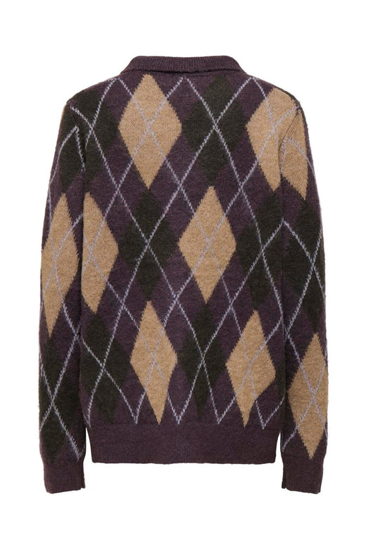 JDY - Jdyreese L/S Argyle Cardigan Knt - 5112638 Plum Perfect W. Chocolate Torte/ Toasted Coconut/ Lavender Gray Argyle