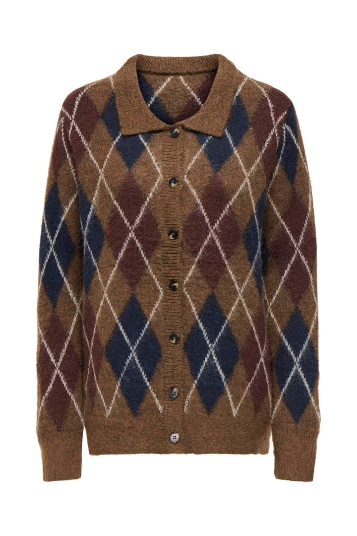 JDY - Jdyreese L/S Argyle Cardigan Knt - 5112639 Bison W. Rum Raisin/ Black Iris/ Oatmeal Argyle