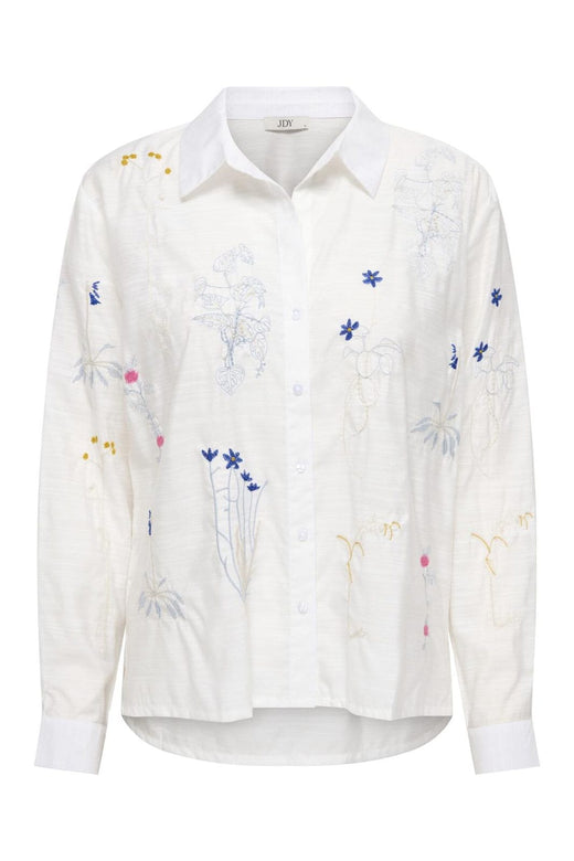 JDY - Jdyrhea L/S Loose Embroidery Shirt - 4947235 Cloud Dancer Flower Embroidery