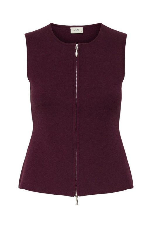 JDY - Jdyriley S/L O-Neck Two Way Zip Vest Knt - 4837970 Maroon Banner
