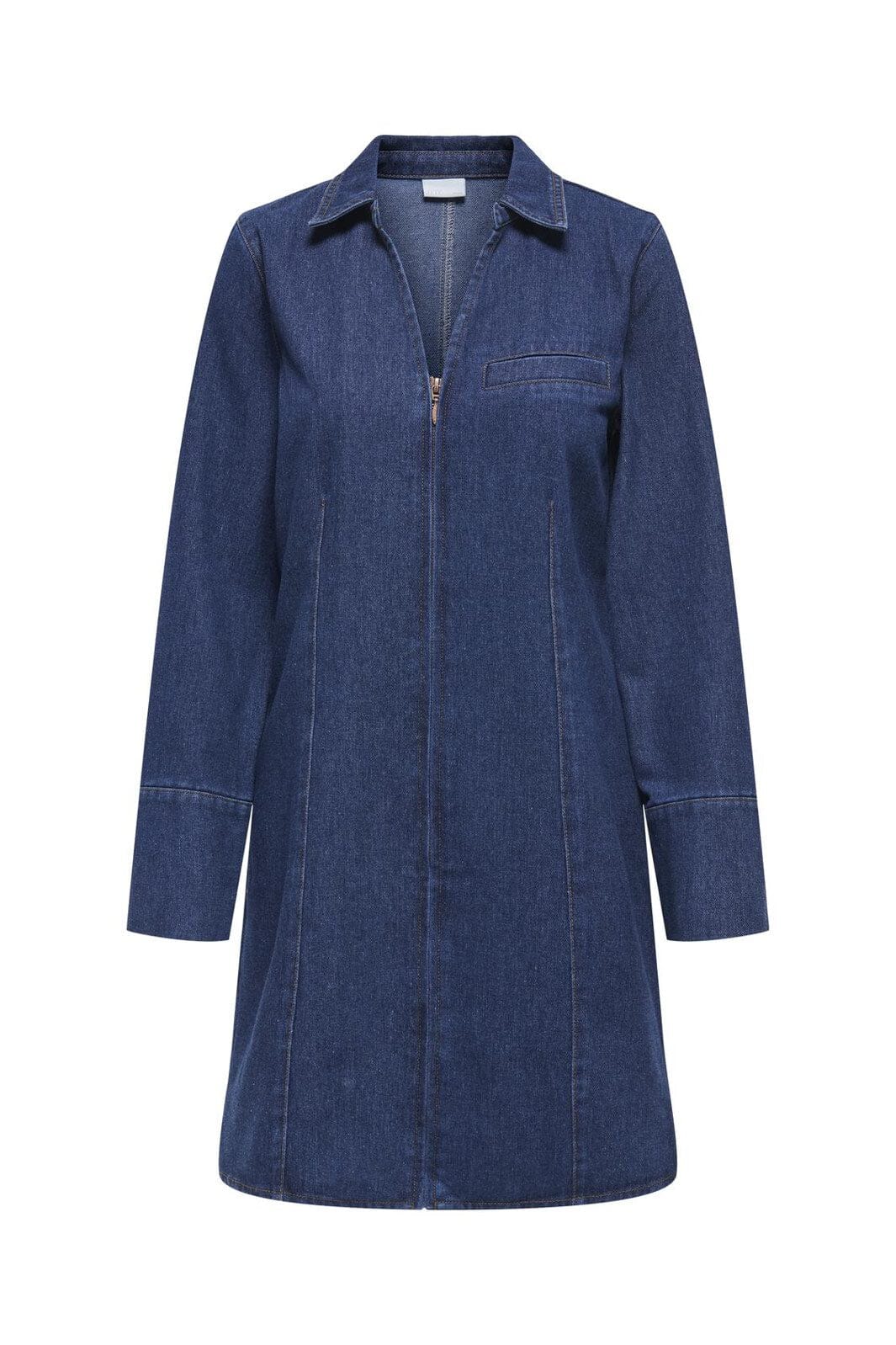JDY - Jdysally Zip Stitch L/S Dress - 4874354 Dark Blue Denim