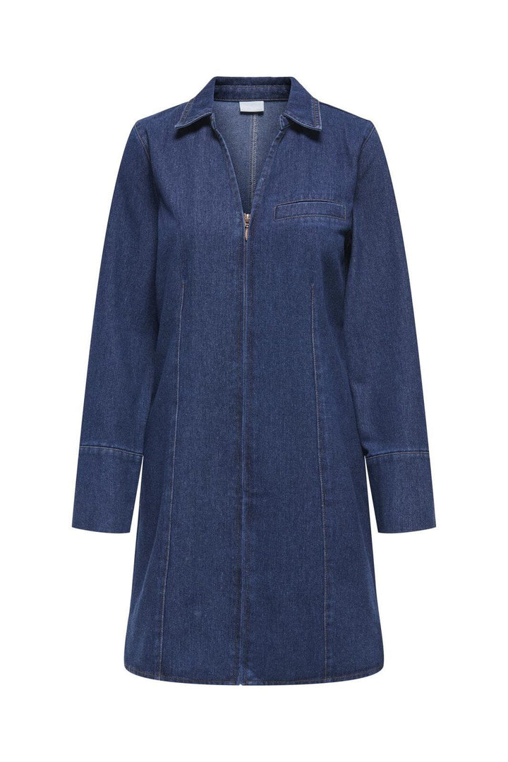 JDY - Jdysally Zip Stitch L/S Dress - 4874354 Dark Blue Denim
