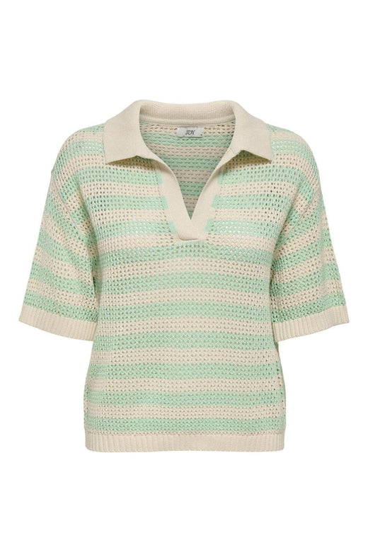 JDY - Jdytikka S/S Polo Pullover Knt - 4891513 Birch Birds Egg Green Stripes