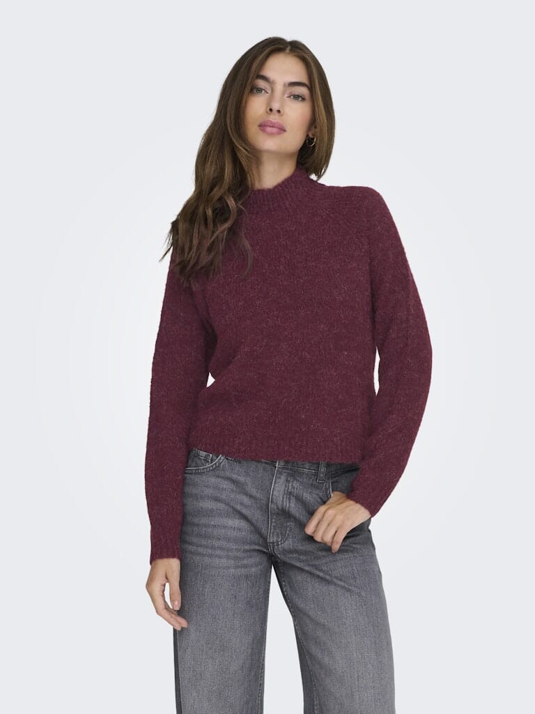 JDY - Jdyzoey Life L/S Hn Raglan Pul Knt - 4890258 Maroon Banner Melange Strikbluser 