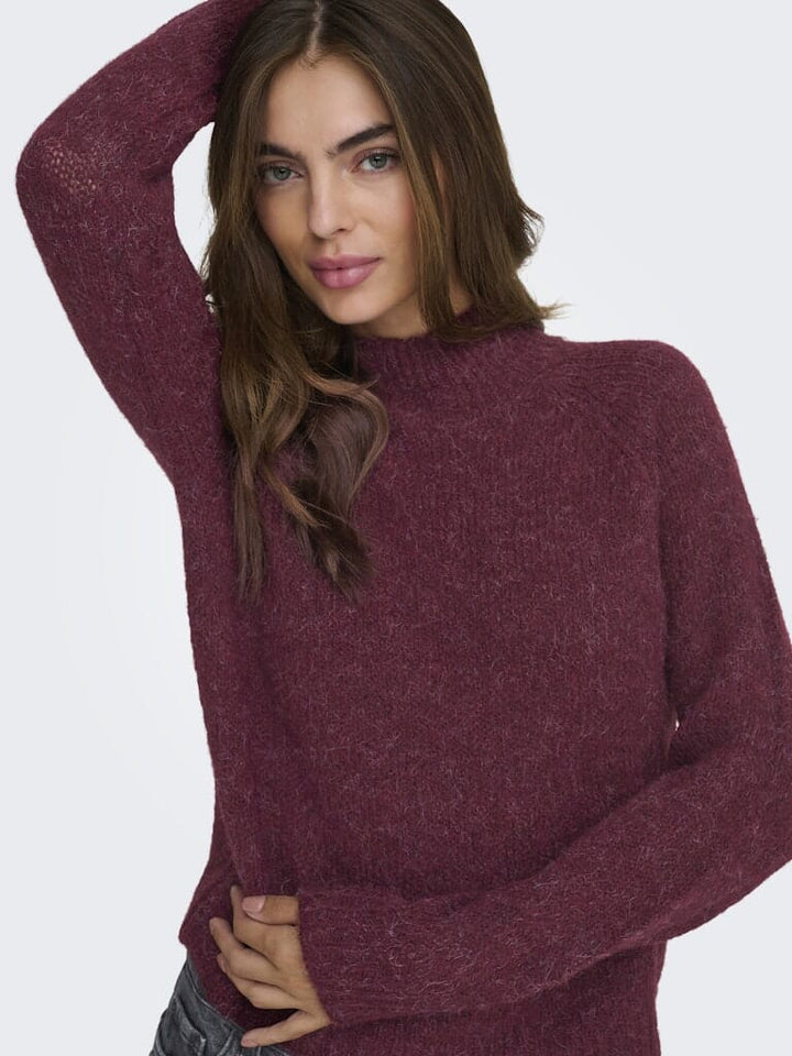 JDY - Jdyzoey Life L/S Hn Raglan Pul Knt - 4890258 Maroon Banner Melange Strikbluser 