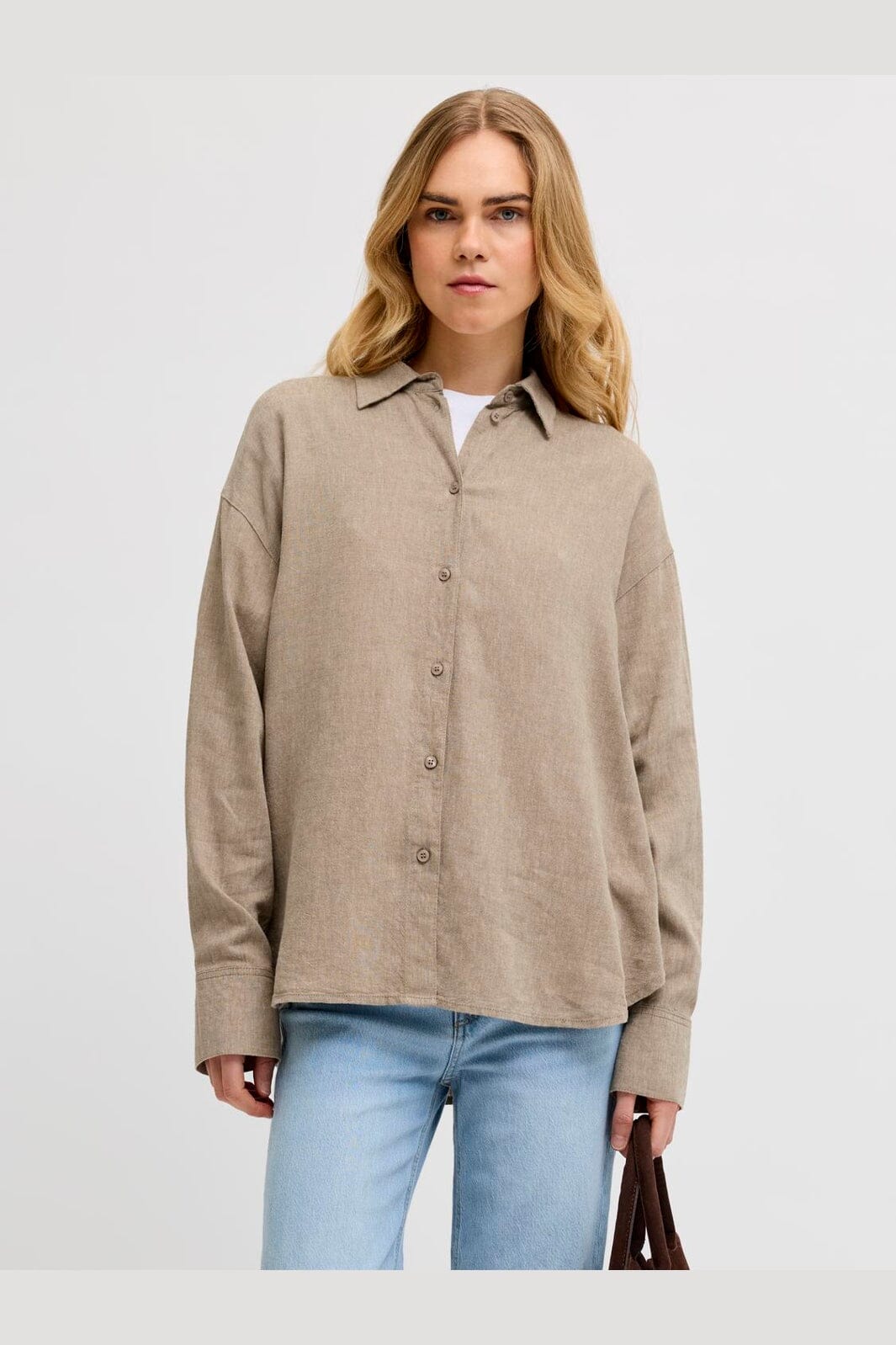 Jjxx - Jxalmira Linen Blend Ls Shirt Ln - 4919736 Silver Mink