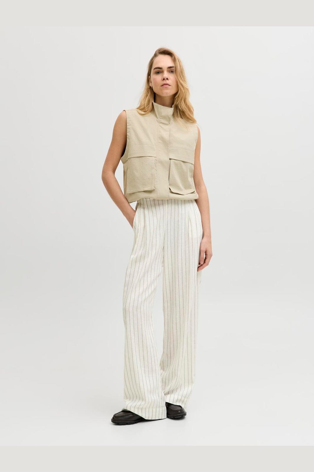 Jjxx - Jxalmira Linen Blend Pant Ln - 4919744 Blanc De Blanc Silver Mink