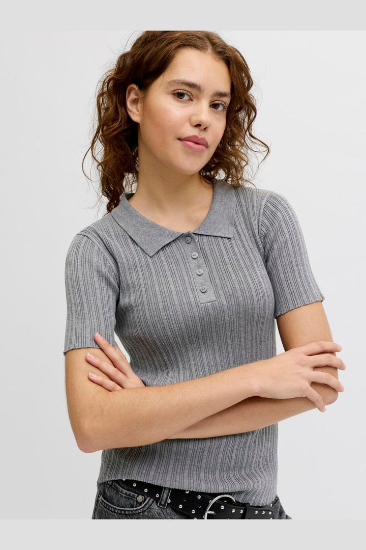 Jjxx - Jxhadley Tight Ss Polo Knit - 4916147 Medium Grey Melange