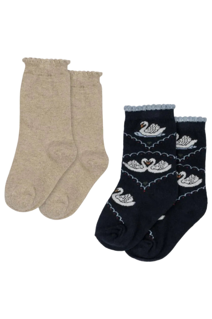 Konges Sløjd - 2 Pack Jacquard Swan Socks Ks107620 - Navy/off White