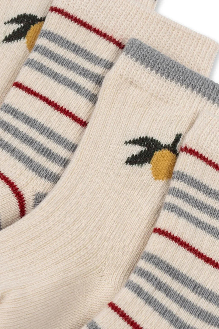 Konges Sløjd - 2 Pack Rib Stripe Socks Ks106352 - Blue Stripe/lemon Strømper 