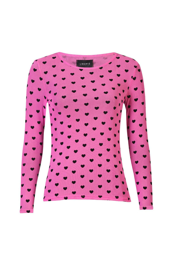 Liberte - Mesh Ls Tshirt, Flock 22081 - Dark Pink Heart