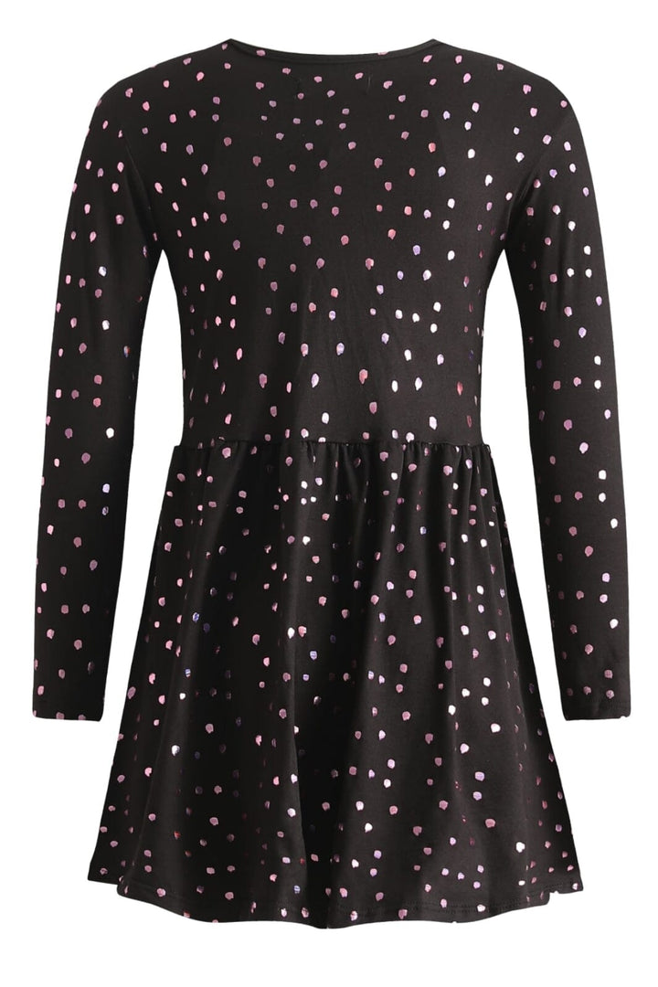 Liberte Ami - Alma-Ls-Babydoll-Dress (Kids) - Black Pink Holographic Dot