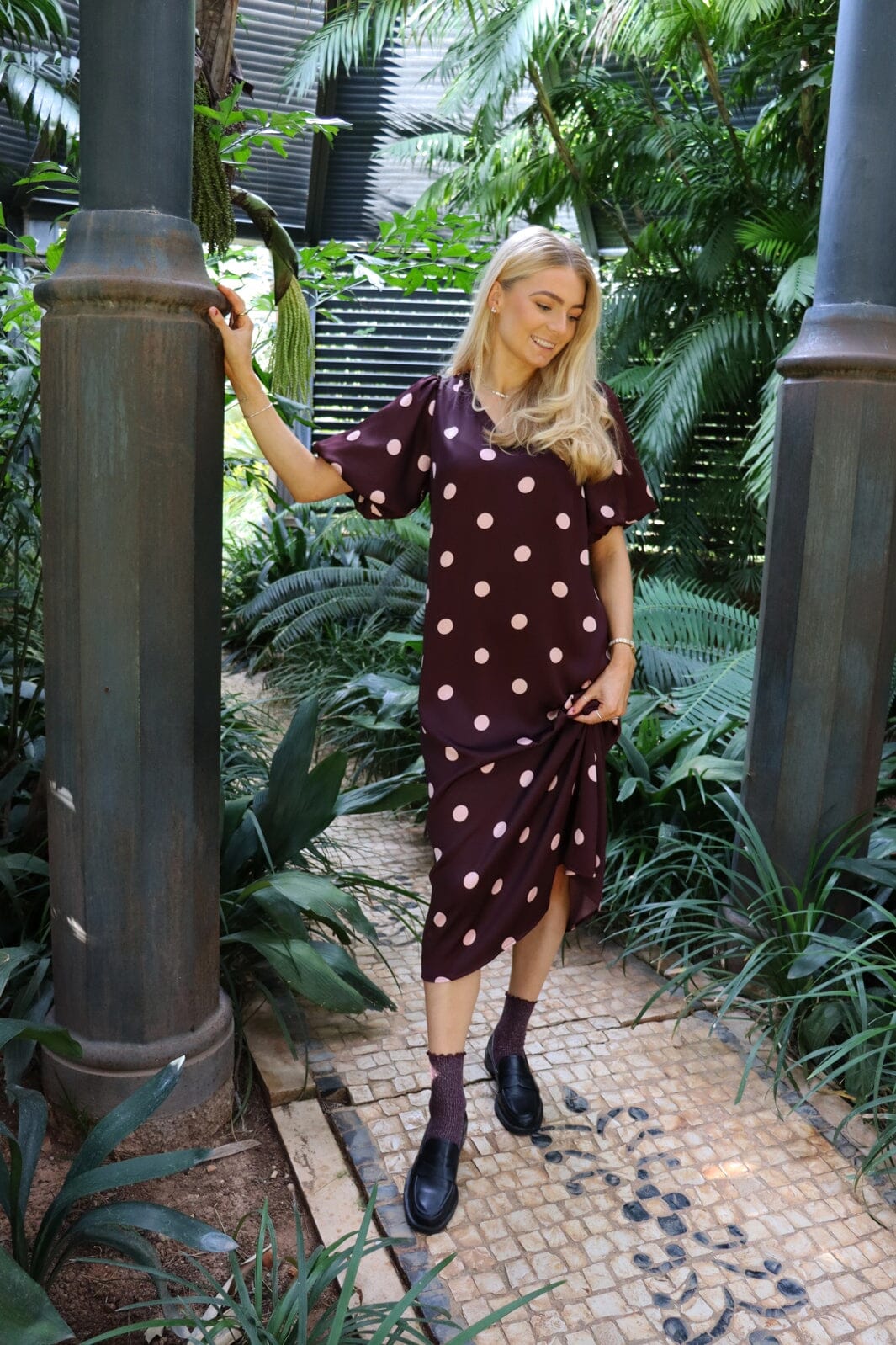 Liberte - Dotti Dress 22351 - Plum Rose Big Dot