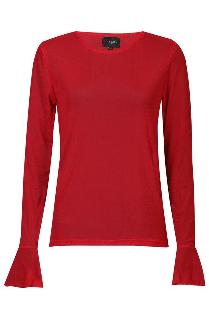 Liberte - Mesh Ls Frill Sleeve Top 22500 - Red Toppe 