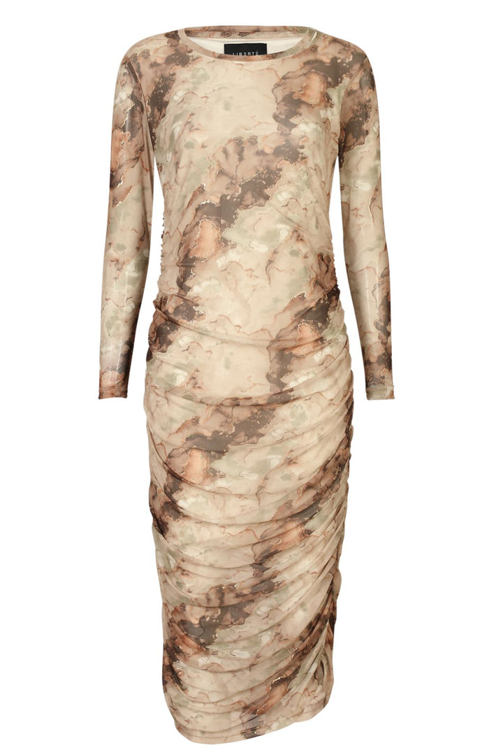 Liberte - Mesh-Ls-Long-Dress 22219 - Brown Gold Marble Kjoler 