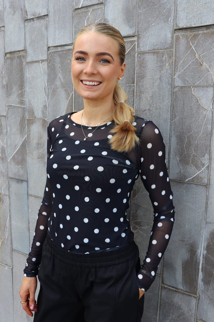 Liberte - Mesh Ls Tshirt 22065 - Black White Big Dot T-shirts 