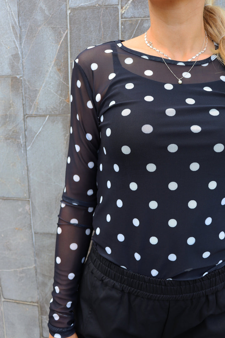 Liberte - Mesh Ls Tshirt 22065 - Black White Big Dot T-shirts 