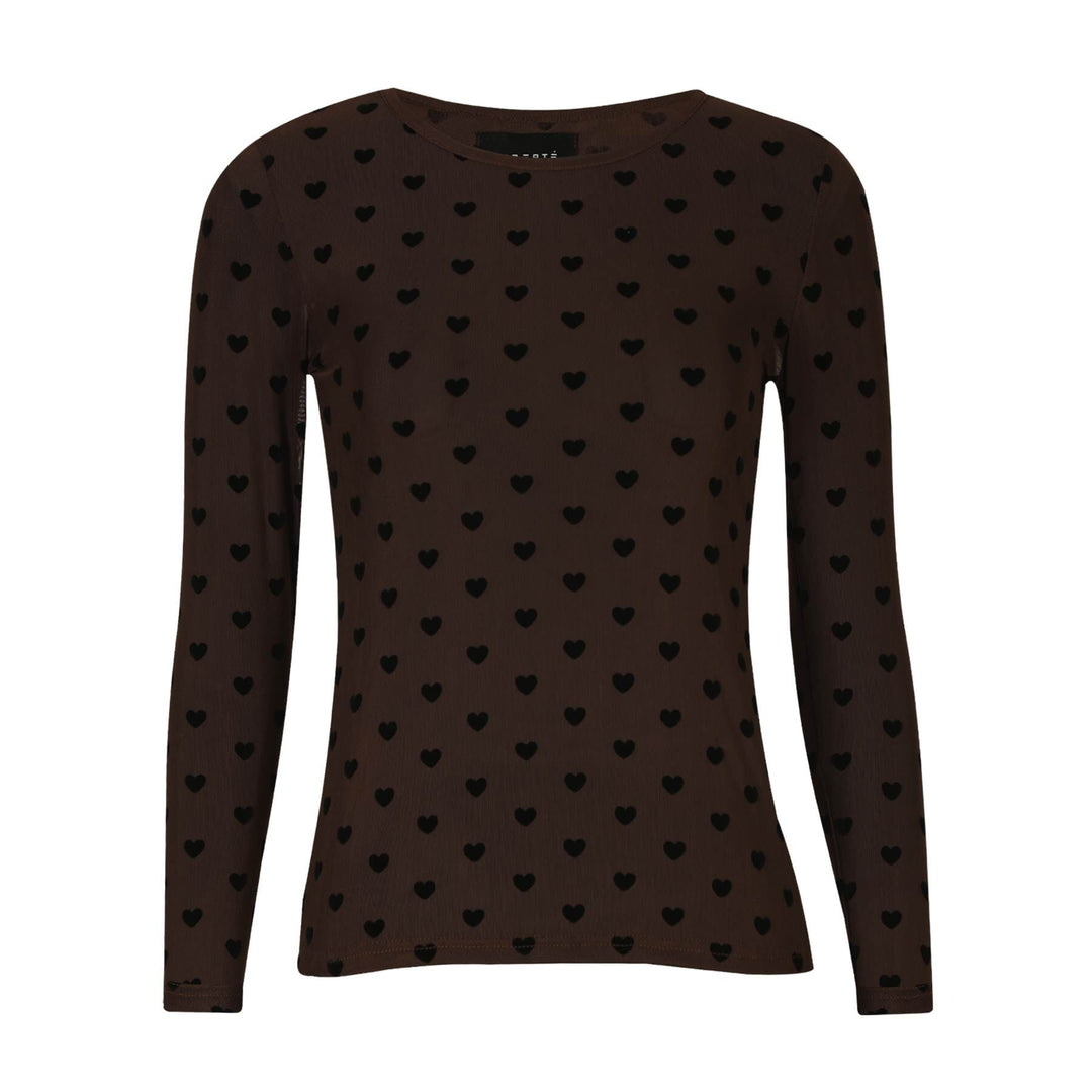 Liberte - Mesh Ls Tshirt 22065 - Dark Brown Big Flock Dot Bluser 