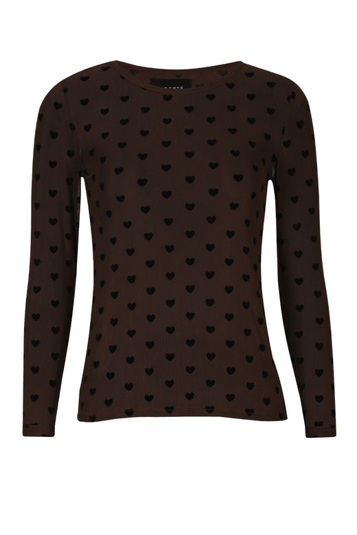Liberte - Mesh-Ls-Tshirt 22065 - Dark Brown Black Flock Heart T-shirts 
