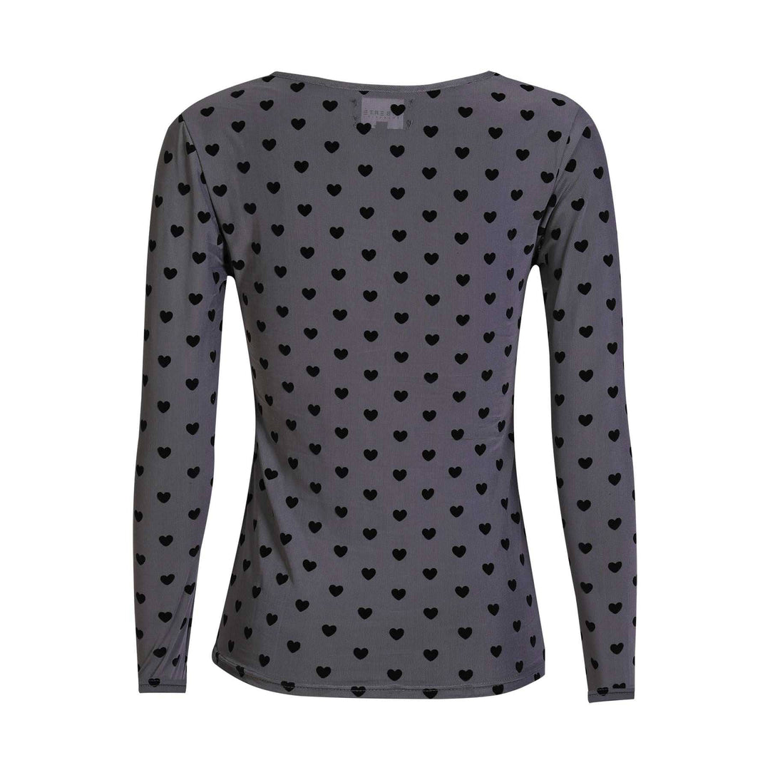 Liberte - Mesh Ls Tshirt 22065 - Grey Black Flock Heart Bluser 