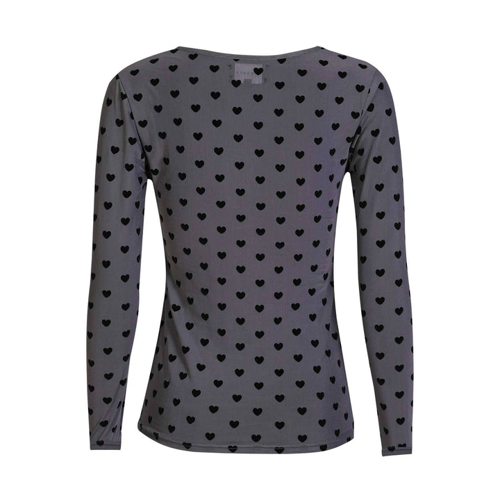 Liberte - Mesh Ls Tshirt 22065 - Grey Black Flock Heart Bluser 