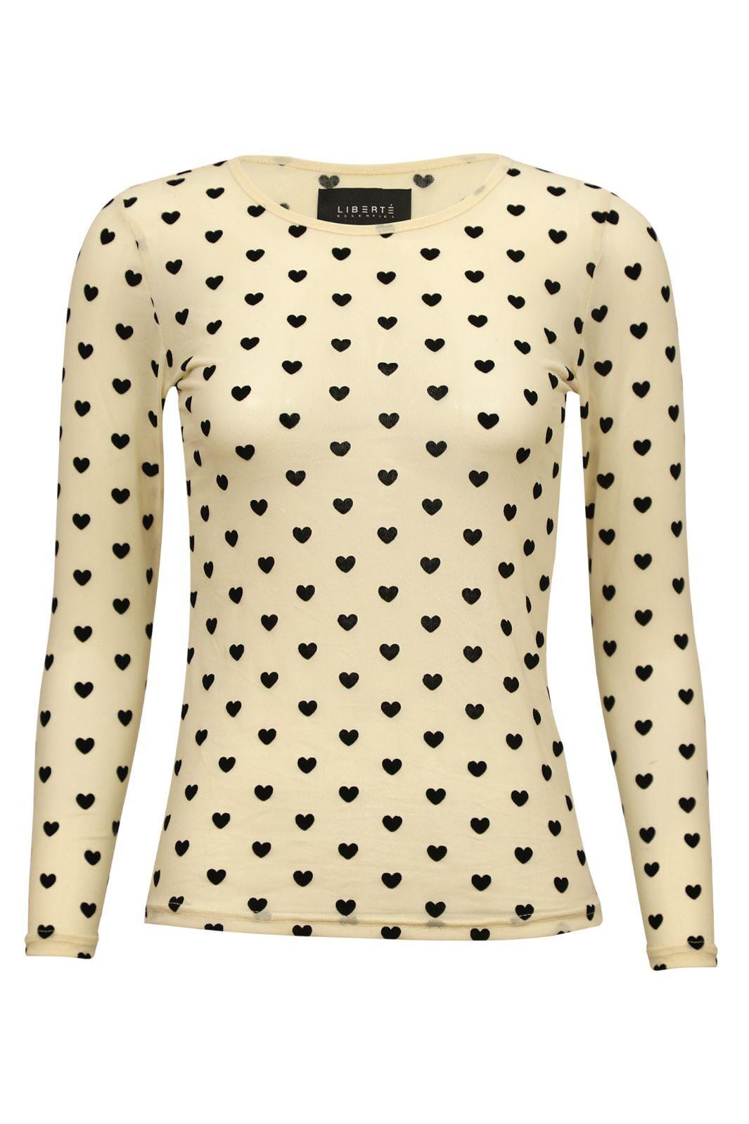 Liberte - Mesh-Ls-Tshirt 22065 - Ivory Black Flock Heart T-shirts 