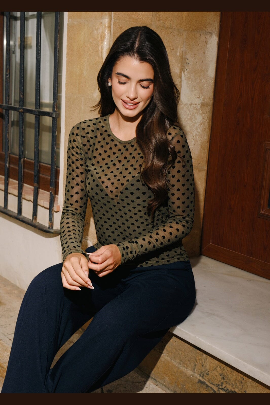Liberte - Mesh Ls Tshirt, Flock 22081 - Army Medium Heart