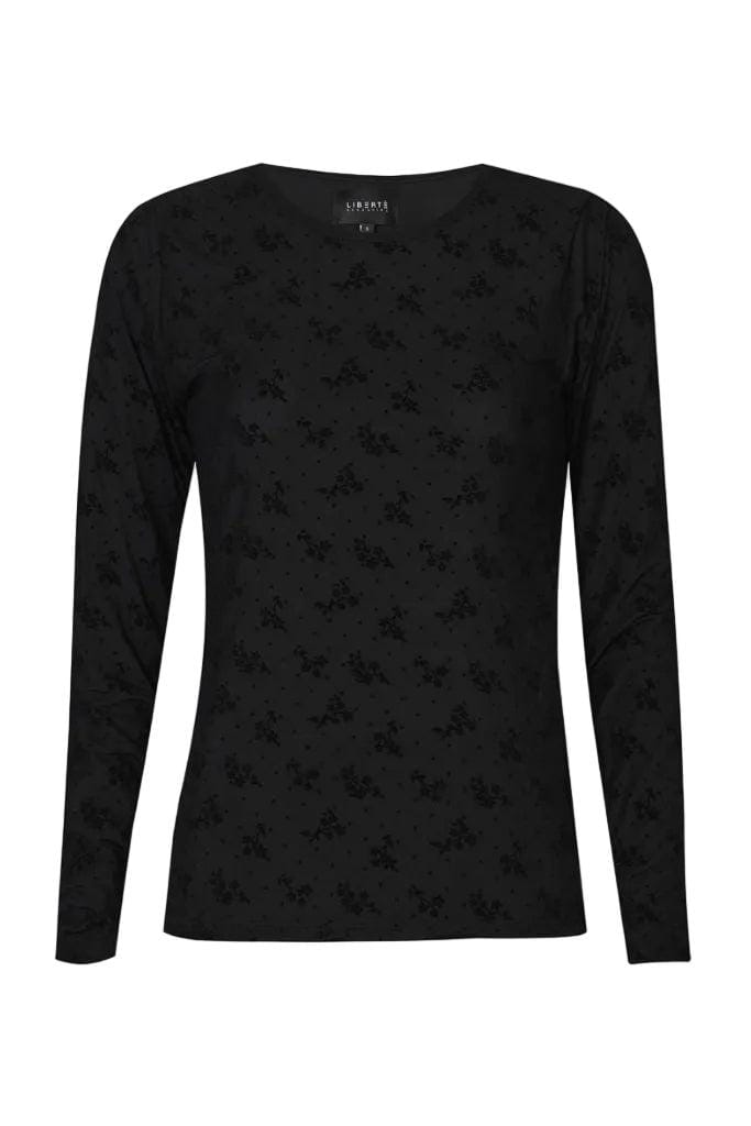 Liberte - Mesh Ls Tshirt, Flock 22081 - Black Flower Dot T-shirts 