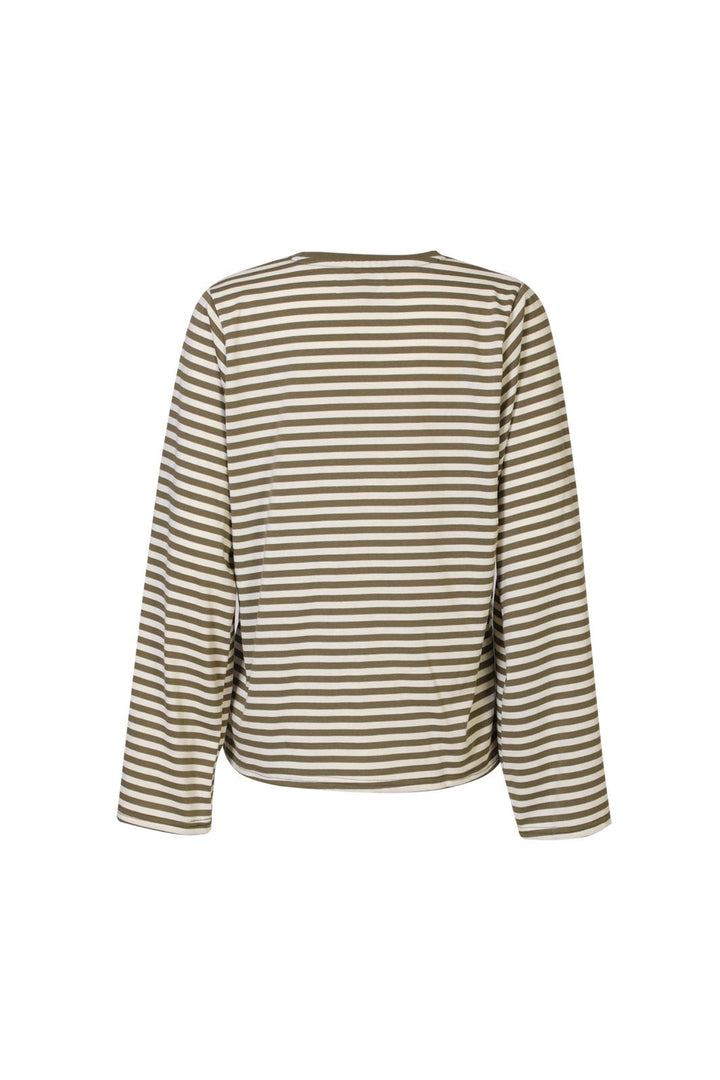 Liberte - Nalia Ls Boxy Tshirt 22473 - Army Creme Stripe