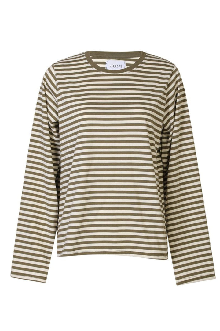 Liberte - Nalia Ls Boxy Tshirt 22473 - Army Creme Stripe
