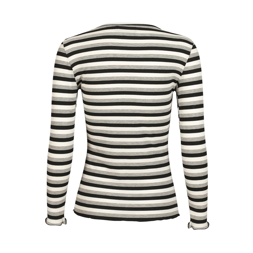 Liberte - Natalia Ls Round Neck Blouse 9914 - Black Creme Black Mel. Stripe Bluser 
