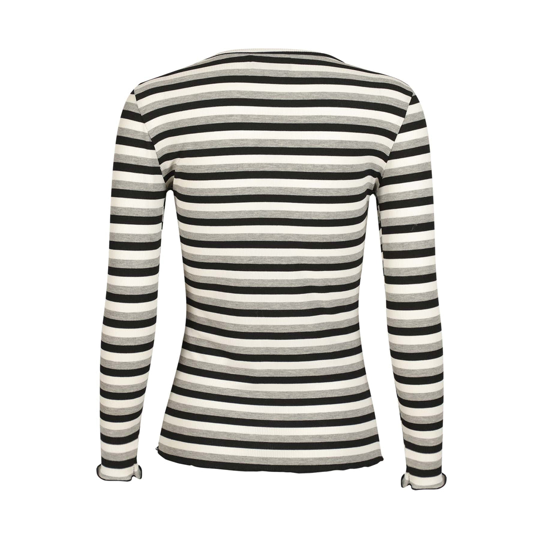 Liberte - Natalia Ls Round Neck Blouse 9914 - Black Creme Black Mel. Stripe Bluser 