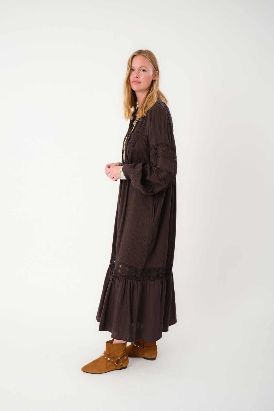 Lollys Laundry - Latourll Lace Maxi Dress Ls25409-3000 - 87 Dark Mokka Kjoler 