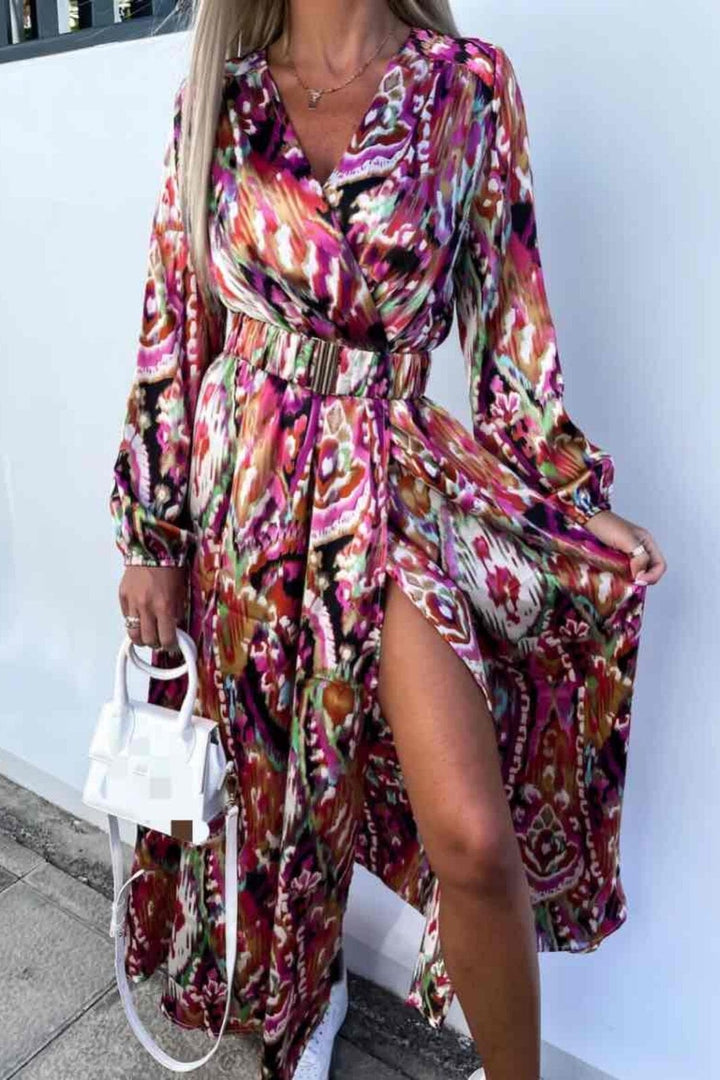 Anobel Copenhagen - Long Printed Dress With Belt 7185 - Red