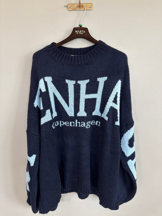 Marta Du Chateau - Mdcaria Knit 8111 - Navy/Light Blue Strikbluser 
