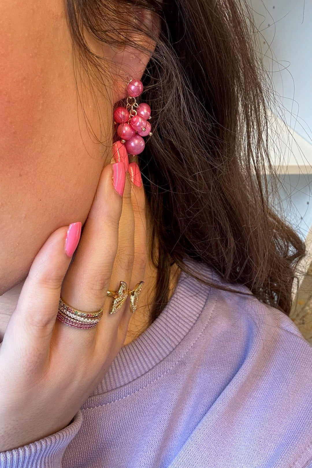 Mellow Moon - Golden Drops Earring - Pink