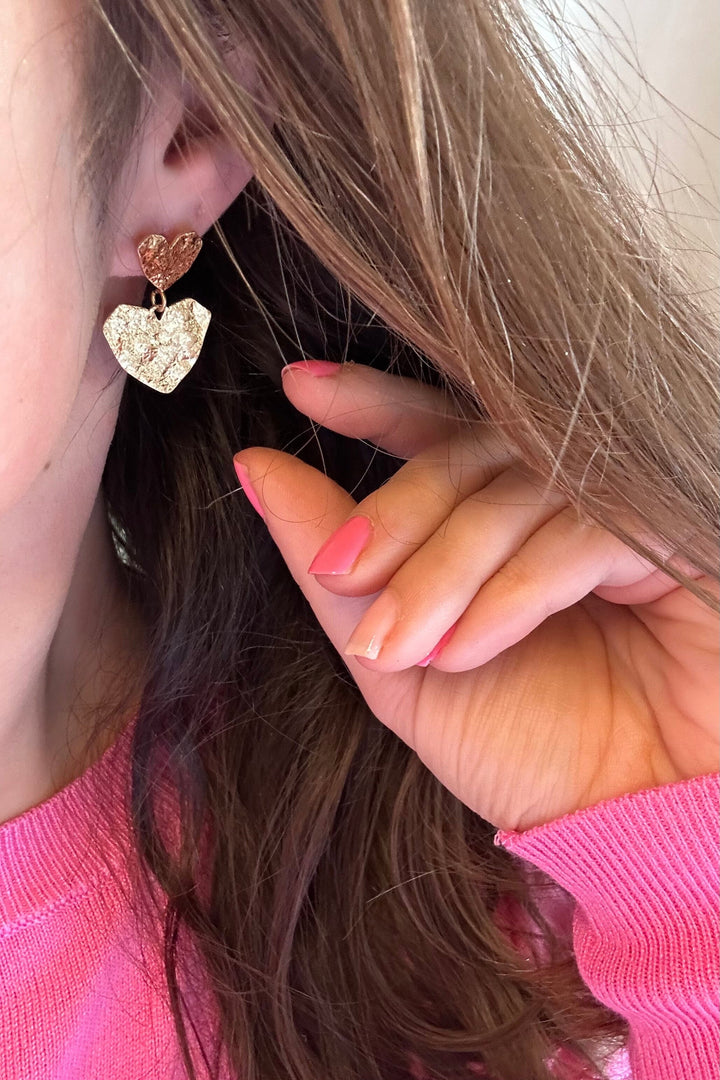 Mellow Moon - Heart On Heart Earring - Forgyldt