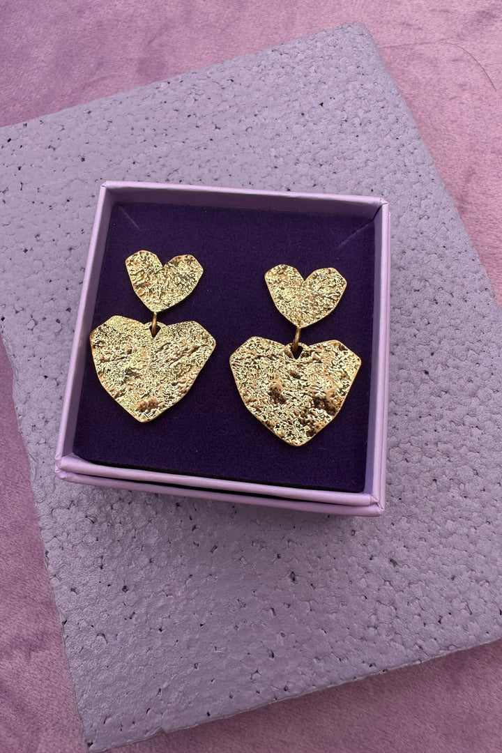 Mellow Moon - Heart On Heart Earring - Forgyldt