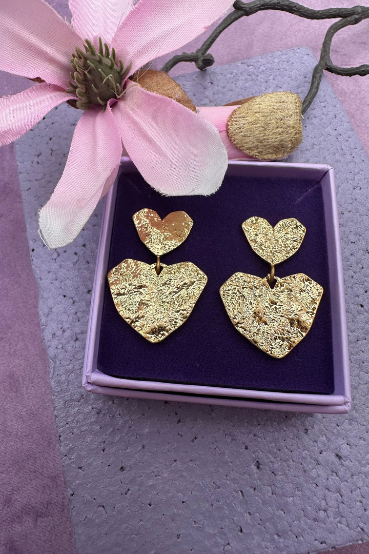 Mellow Moon - Heart On Heart Earring - Forgyldt