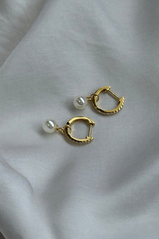 Mellow Moon - Pearl And Stone Earing - Forgyldt Øreringe 