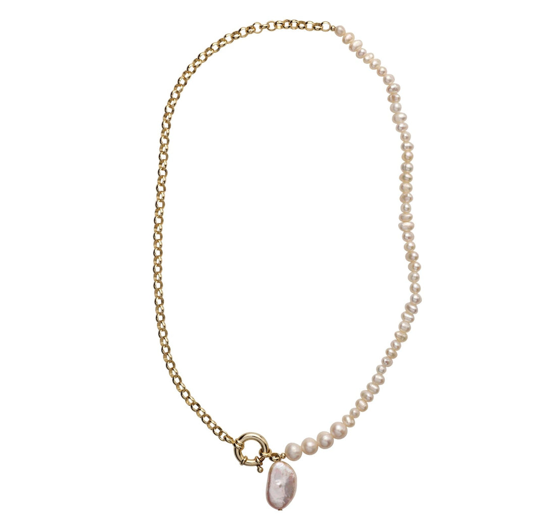 Mellow Moon - Perlehalskæde Med Shell - Forgyldt
