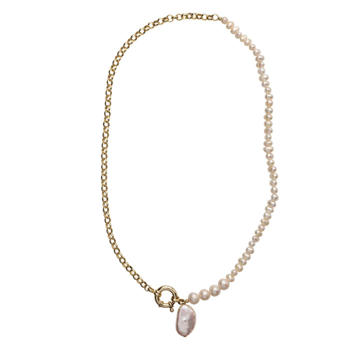 Mellow Moon - Perlehalskæde Med Shell - Forgyldt