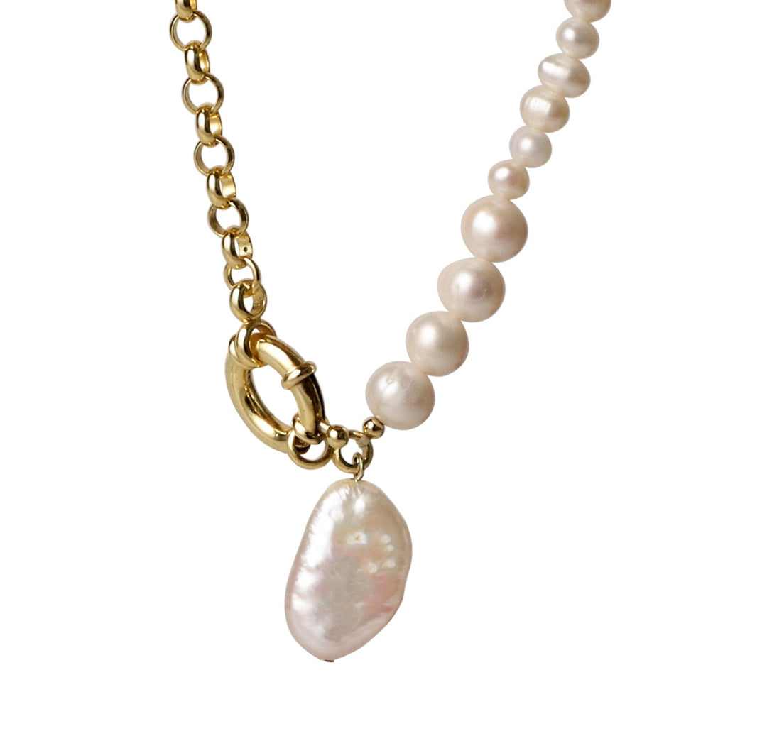 Mellow Moon - Perlehalskæde Med Shell - Forgyldt