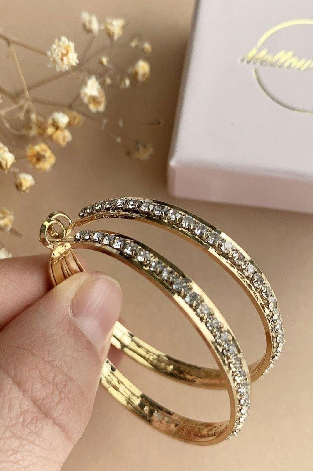 Mellow Moon - Hoop Stone - Forgyldt - (1 par)